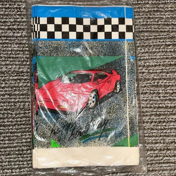 NWT VTG 1987 Red Car Table Cover C.A. REED INC. 52inx96in new in plastic - Picture 3 of 6